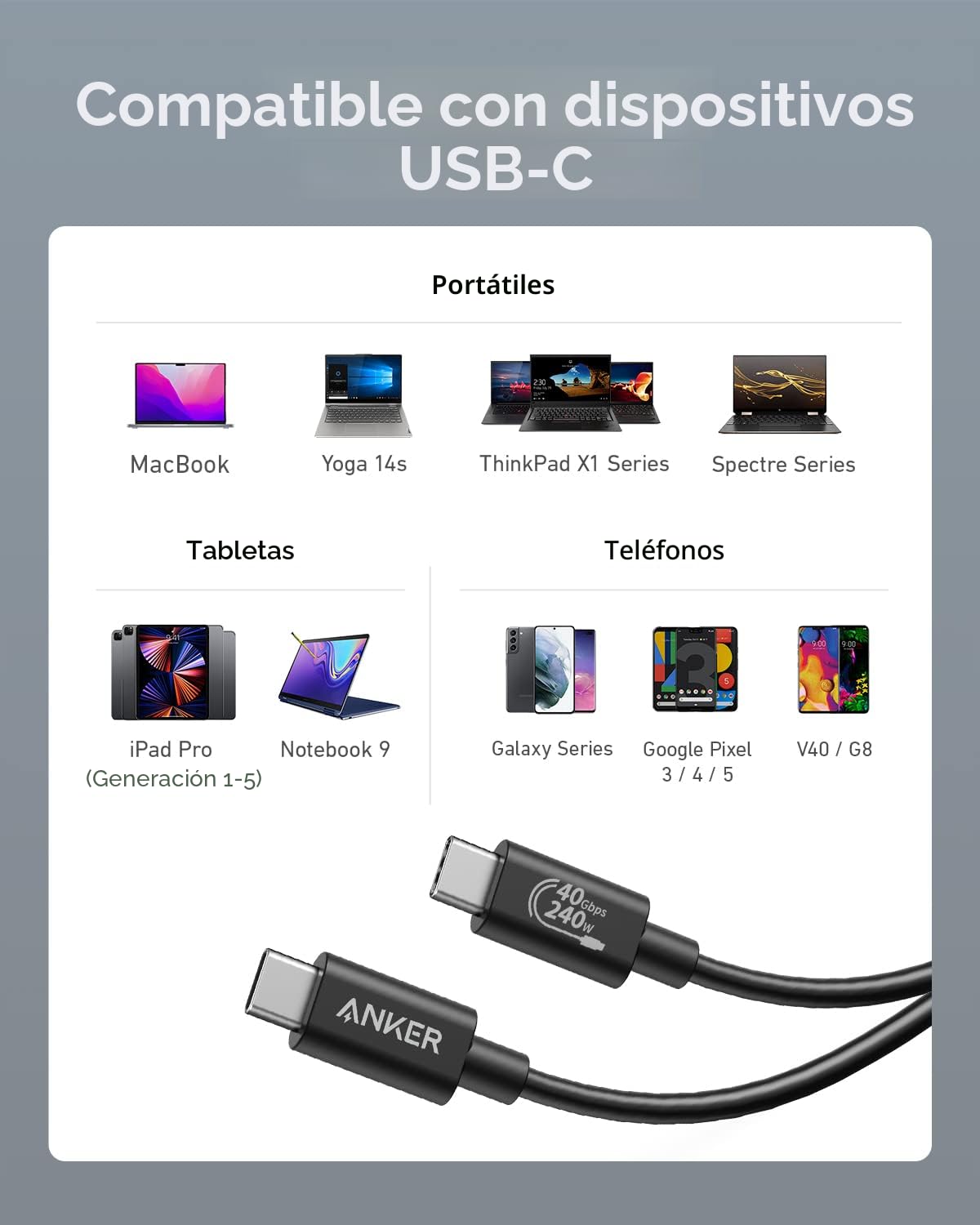 ANKER CABLE USB-C THUNDERBOLT 4 8K 3.3 PIES - Imagen 6